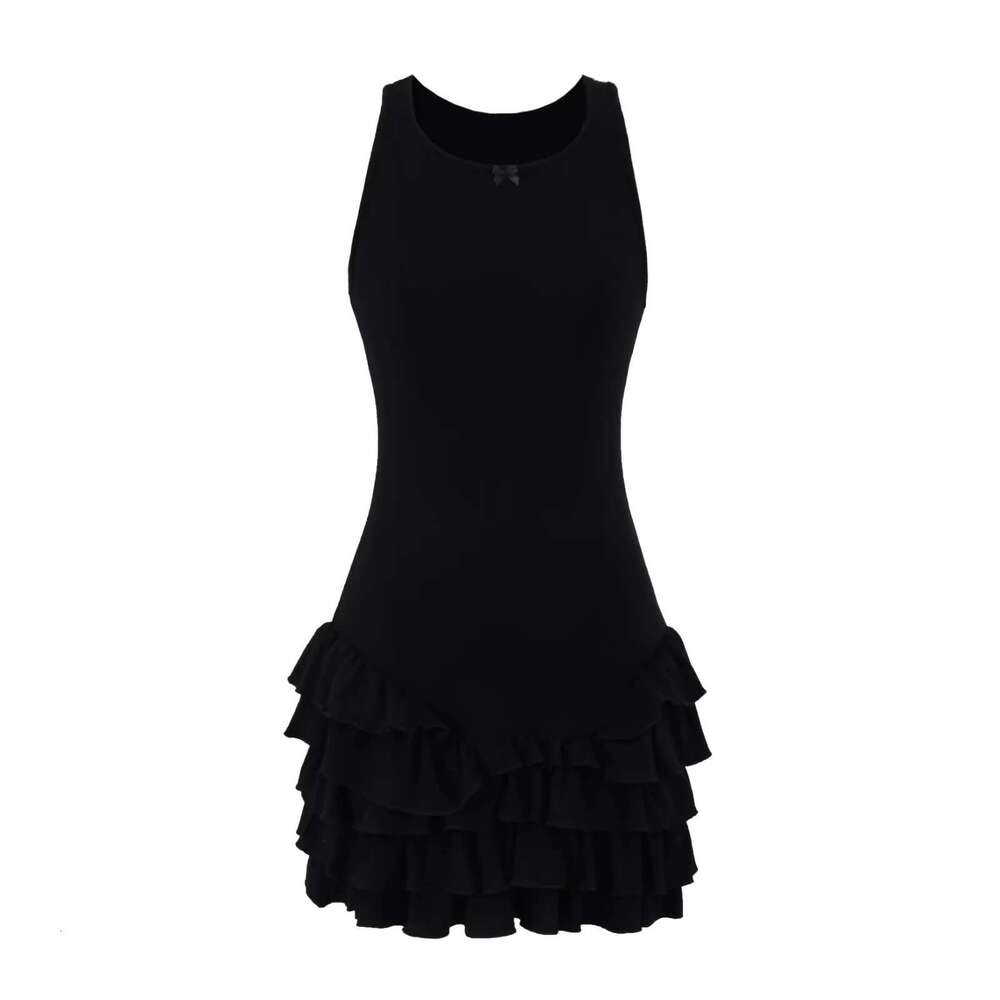 American Style Sexy Hot Girl Bow Sleeveless Underskirt Cake Short Sweet Internet Celebrity Patchwork Mini Tank Top Skirt B5