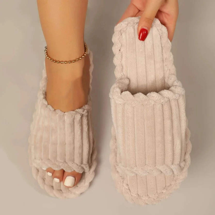 womens fashionable and minimalist one word slippers for indoor and home couples with striped open toe cotton slippers 250717