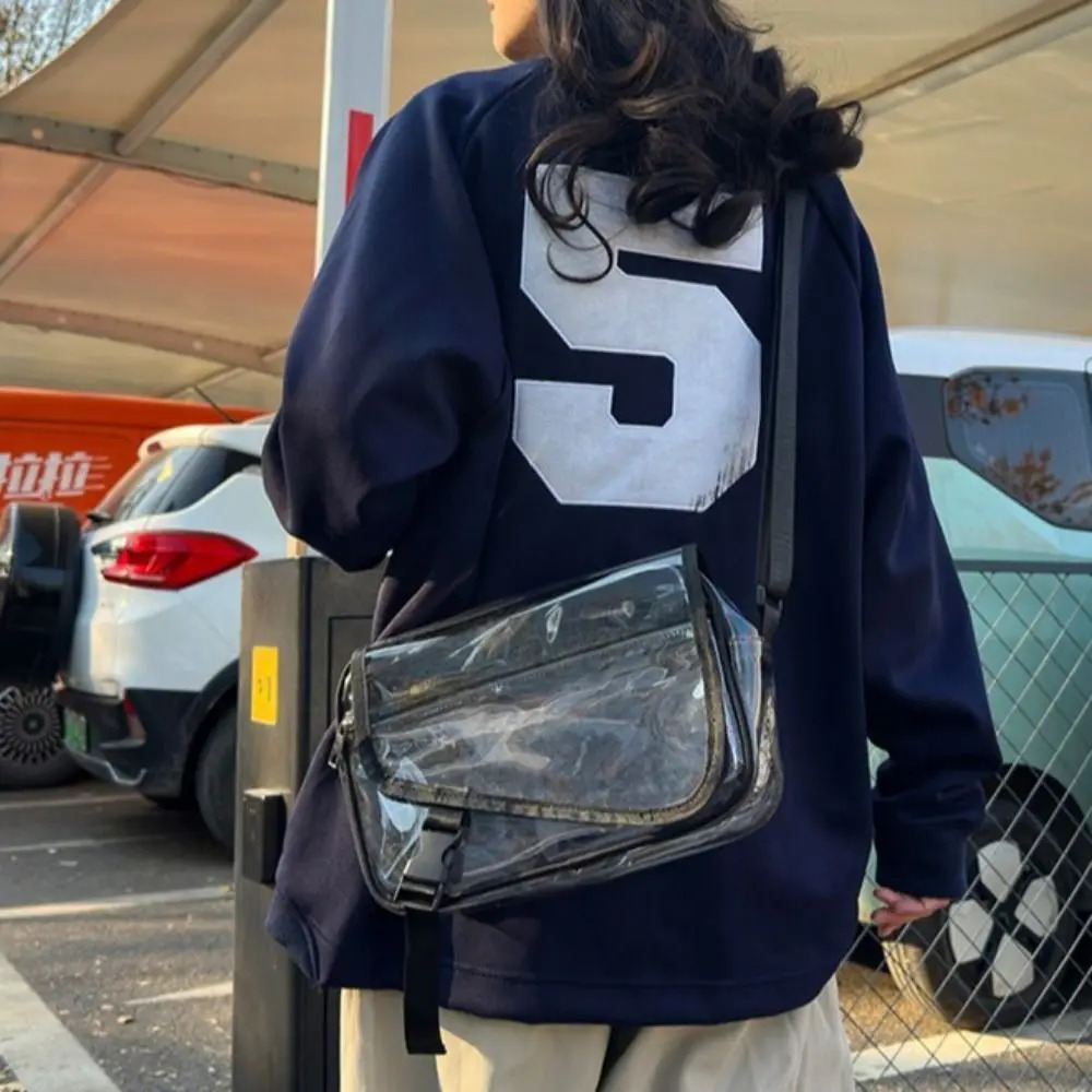 Trendy PVC Crossbody Bag Zipper Transparent Shoulder Bag Solid Color Large Capacity Tote Handbag Concerts 250714