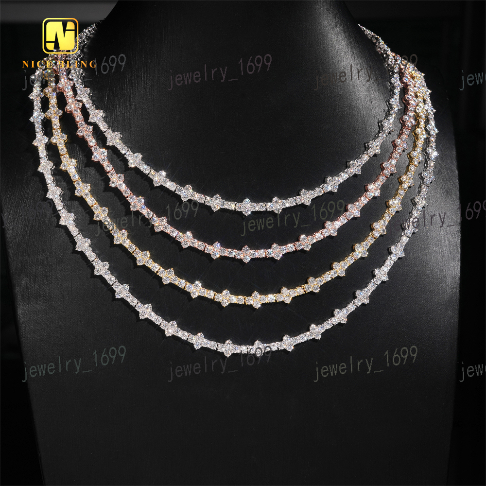 Wholesale Price 925 Sterling Silver 3mm Hip Hop Jewelry Bracelet Necklace Iced Out VVS Moissanite Diamond Cross Tennis Chain