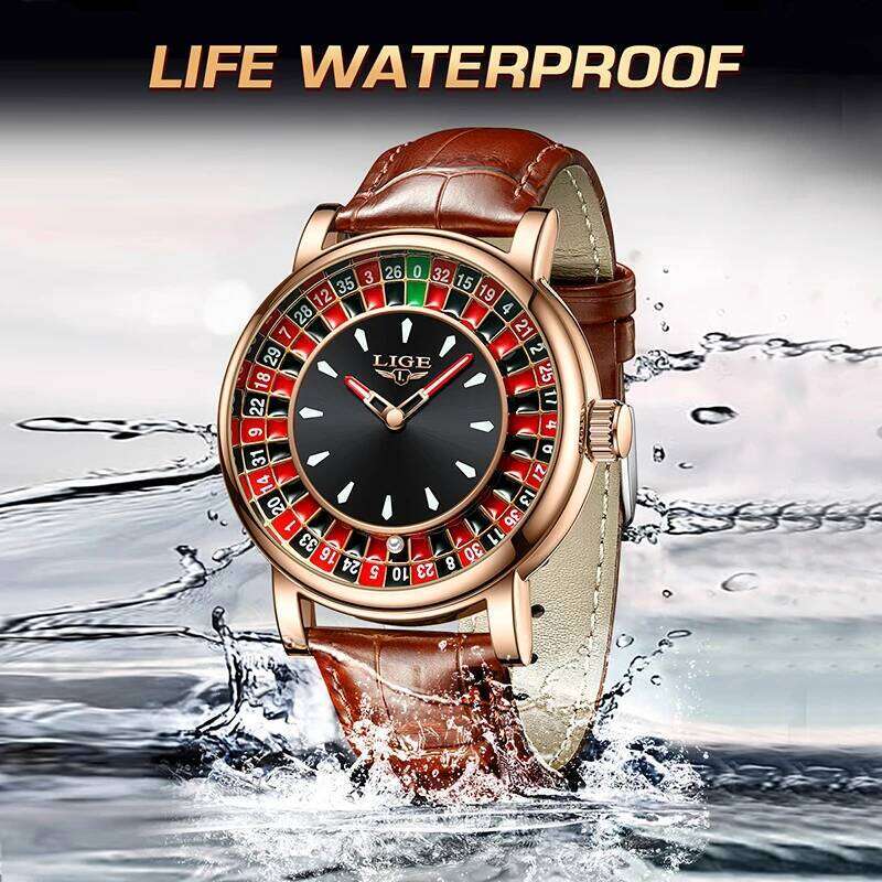 LIGE 2025 Creative Watches men Roulette Game Dial Fashion Mens Watch Waterproof Luminous Quartz Wristwatches Reloj Hombre free shipping