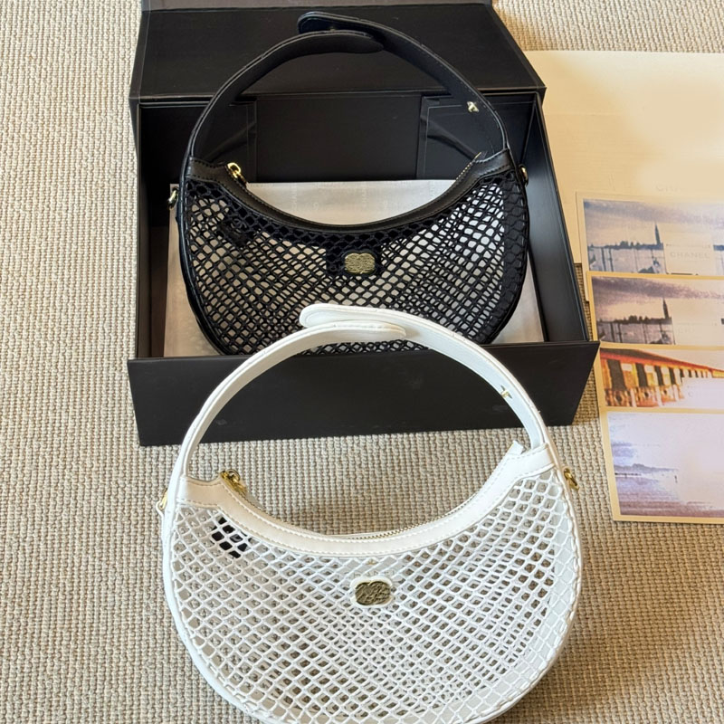 New Women's Fashion Bag Fishing Net Hollow Handbag Trend Luxury Women Shoulder Bag Black White Handle Crossbody Bag