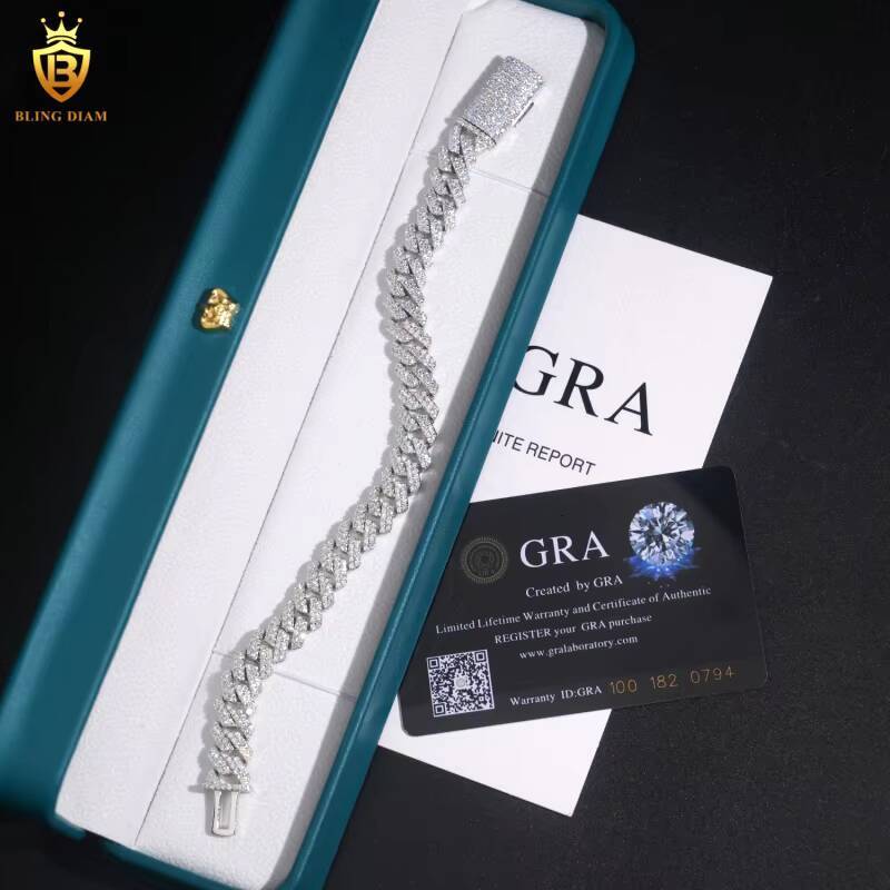 Hot Sale VVS Moissanite Iced Out Jewelry 925 Silver Cuban Link Chain Necklace Bracelet Men Pass Diamond Tester Hip Hop with GRA