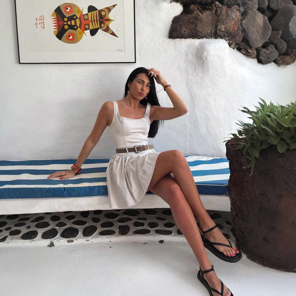 TRAFZA Style Women's New Belted Slim Sleeveless Strap Short Dress B5