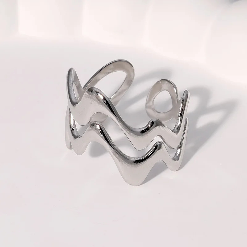 Stainless Steel Irregular Wave Rings for Women Men Creative Gold Color Adjustable Opening Female Statement Jewelry Gifts 250716