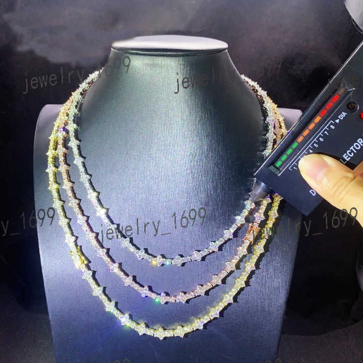 Hot Selling Hip Hop Gra Certificated Moissanite Chokers Necklace S925 Silver Gold Plated 3Mm Vvs Moissanite Cross Tennis Chain