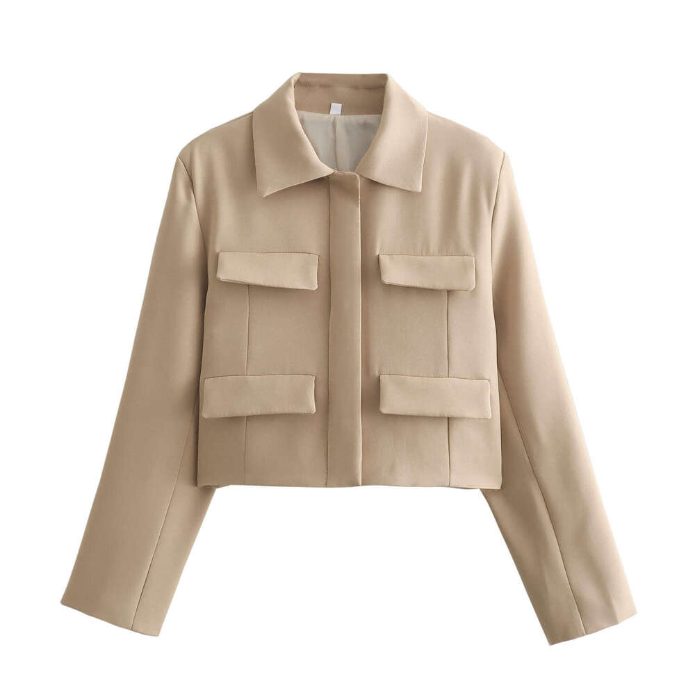 TRAFZA Spring New Style Flip Collar Decorative Casual Loose Short Blazer B5