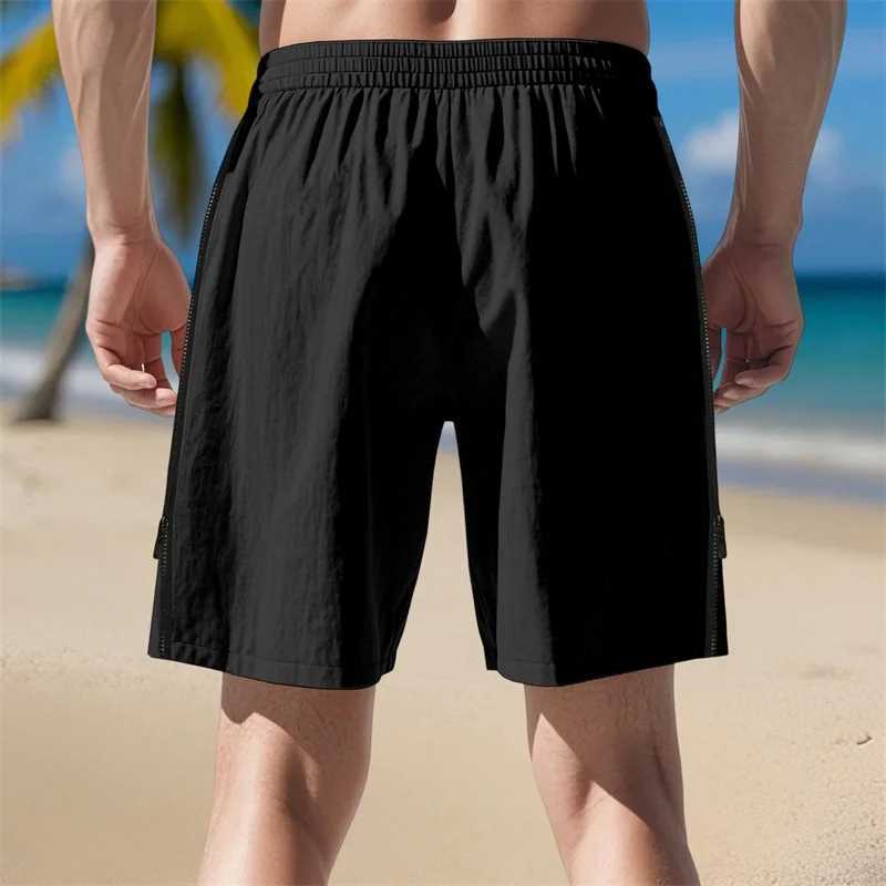 Men s Stylish Drawstring Elastic Waist Shorts with Side Zipper Detail and Loose Fit for Summer Casual Wear W250718