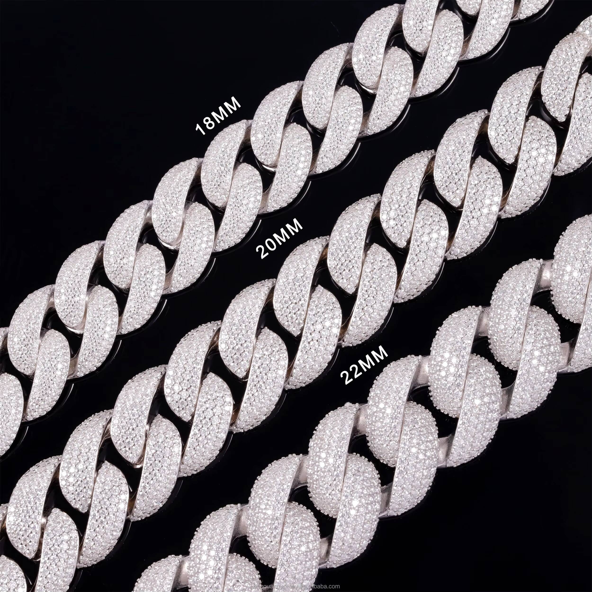 Fine Jewelry Heavy Chain 17mm 20mm 22mm Cuban Link Bracelet Gold Plated Solid Silver Full Iced Out Moissanite Chains for Men