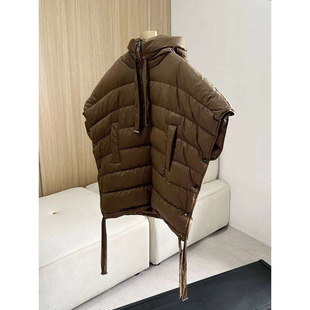 Schinteon Women 90% White Duck Down Irregular Vest With Hood Sleeveless Jacket Solid Fashionable Autumn Winter Top 2025 New MDNG