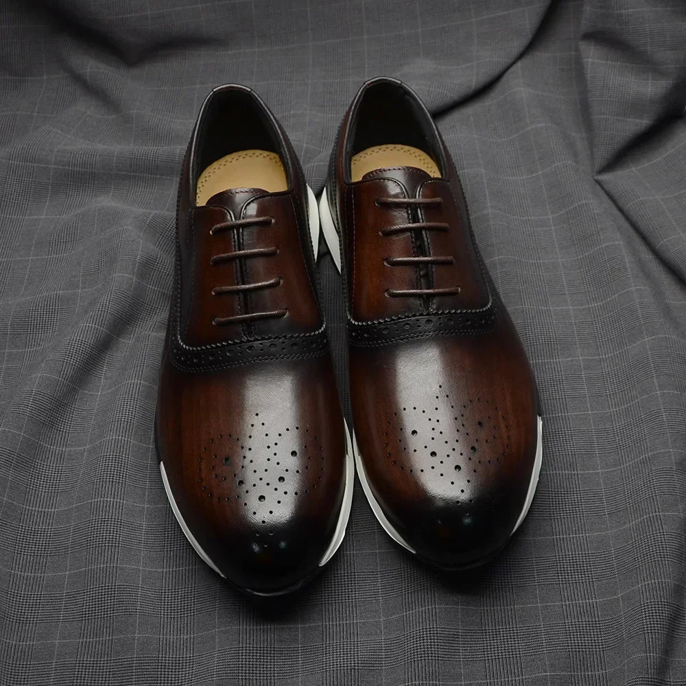 10 Colors Handmade Genuine Leather Oxford Sneaker Shoes for Men Lace Up Brogues Business Office Fashion Casual Men 250717