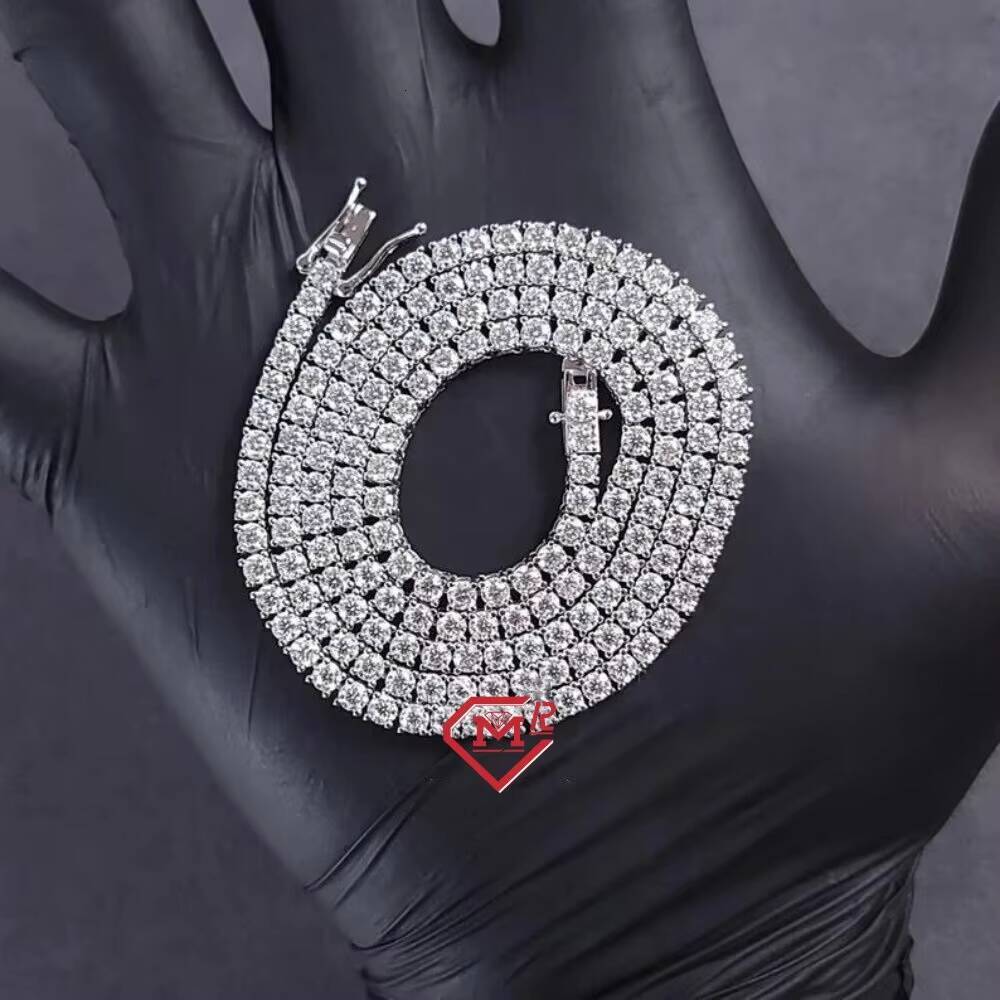 Hot Selling 3MM Tennis Necklace Iced Out VVS Diamond Chain Moissanite Tennis Chain Necklace
