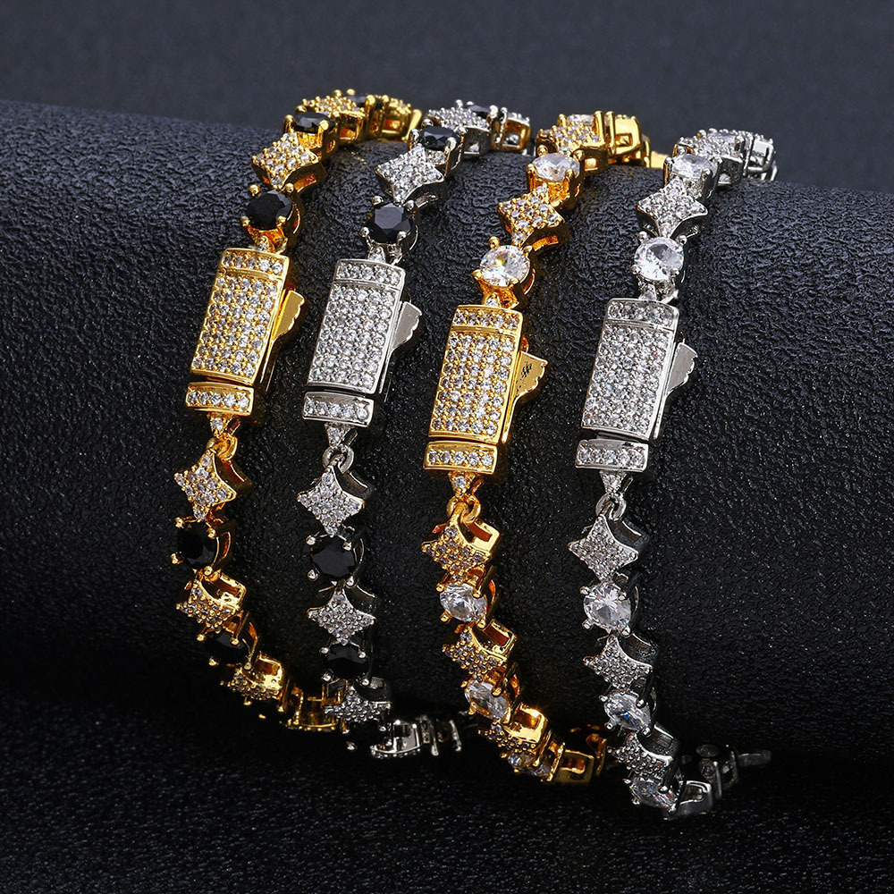 European and American Custom Jewelry S925 Silver Moissanite Cross Star Tennis Chain Hip Hop Mens Bracelet