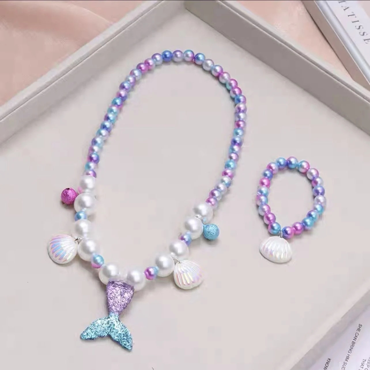 2/5pcs Girls Jewelry Sets Mermaid Pearl Necklace Bracelet Ring Earring Set Kids Toys Children Princess Fashion Accessories 250715