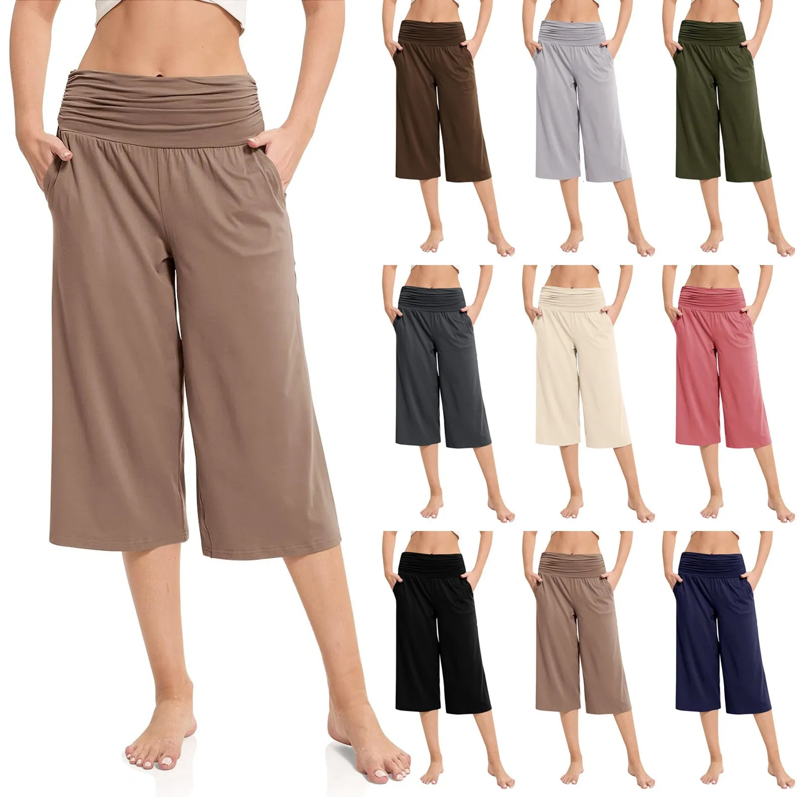 women pants summer loose cropped High Waist Solid Color Casual Trousers Pants With Pockets cozy breathable pantalon femme 250714