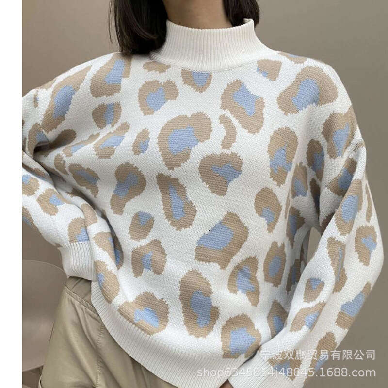 Leopard Print Sweater For Women Autumn Winter Thick Knitted Pullover Top Ins Commuting B5