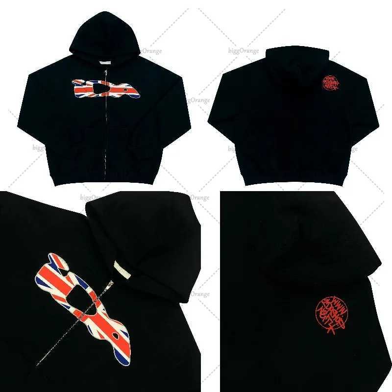 2025 New American Retro Plaid Printed Zipper Hoodie Men Trendy Harajuku Y2K Streetwear Women Hip-hop Casual Oversized Sweatshirt X2507181