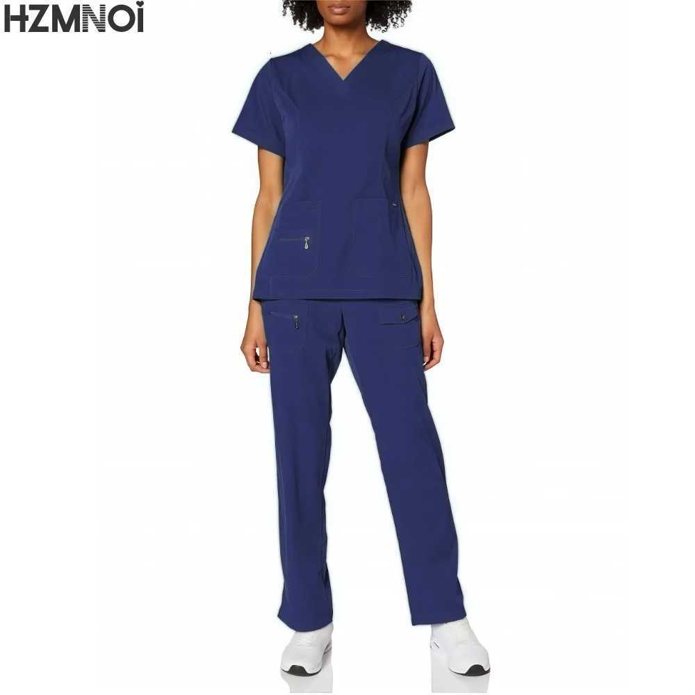 New Nurse Uniforms Elatic Solid Tops Pants Woman Man Scrub Trousers Dental Vet Hospital Pet Clinic Medical Uniform Scrub Sets Z250718