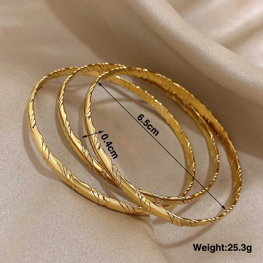 3pcs Gold Plated Twist Stainless Steel Bangle Bracelet for Women Tibetan Buddha Stacked Wristband Bracelets Waterproof Jewelry X250718