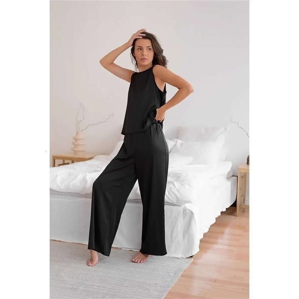 Vest Long Pants Pajama Spring New Comfortable Draped Back Cross Home Wear Set B5