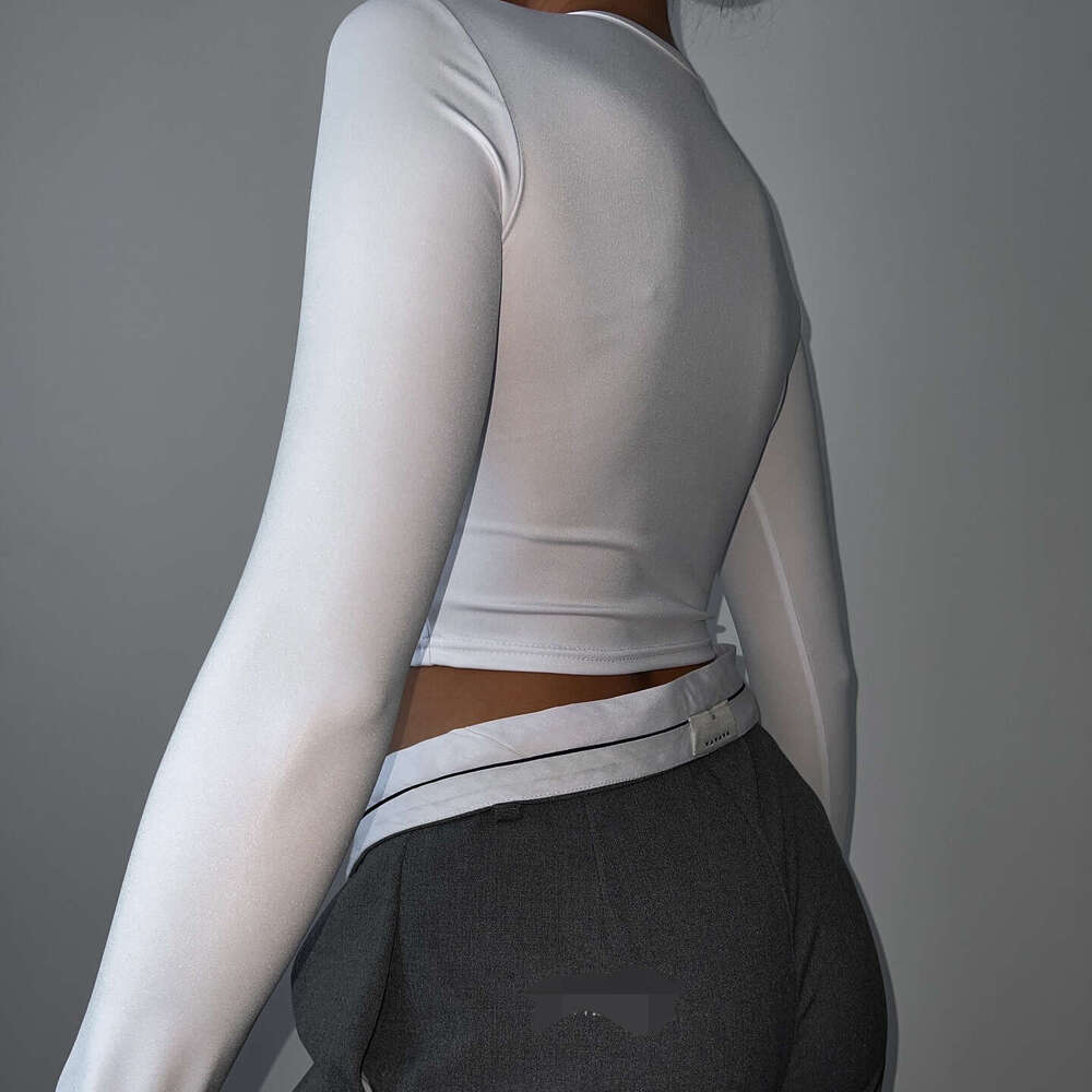 American Twisted Pleated Long Sleeve T-Shirt New Women's Top Elegant Fashion Hot Girl INS Style B5