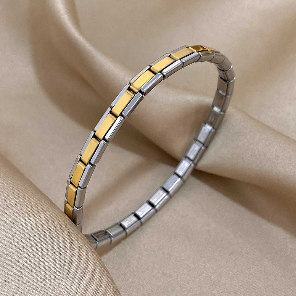 5/10mm Two Tone Titanium Steel Bracelet Men Simple Elastic Metal Stainless Steel Watch Strap Detachable Bangle X250718