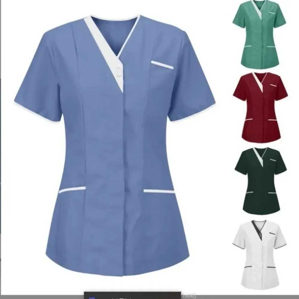 Skin Friendly Nursing Work Clothes Tops Waiter Uniform Work Clothes 2024 New Hospital Hand Washing Clothes Tops Pure Cotton Z250718