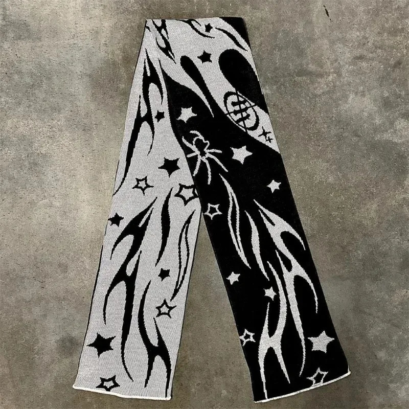 180cm*25cm Fashion Creative Star Striped Knitted Womens Scarf Mens Winter Scarf Apron Black Tassel Luminous for Women 250717