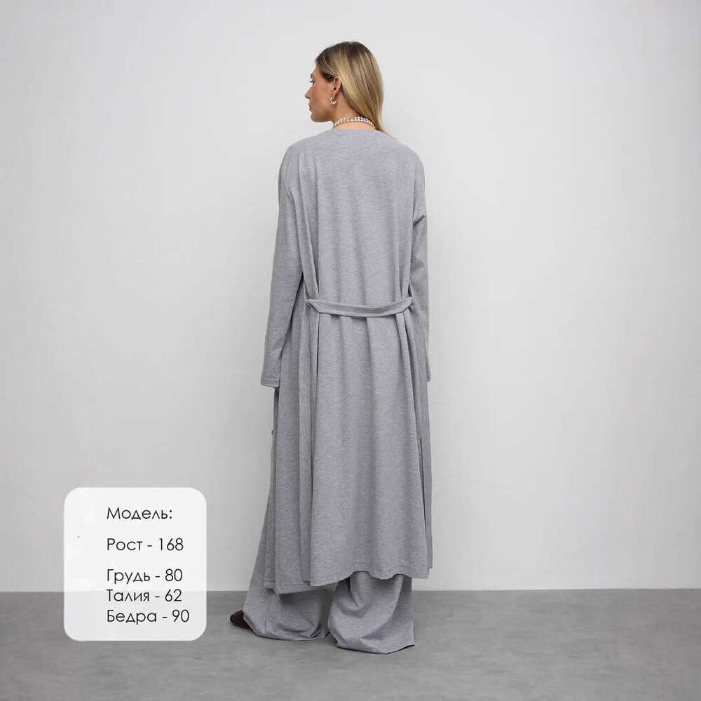 Lazy Style Loose Lace-Up Extended Cardigan Modal Button Long Coat With Belt B5