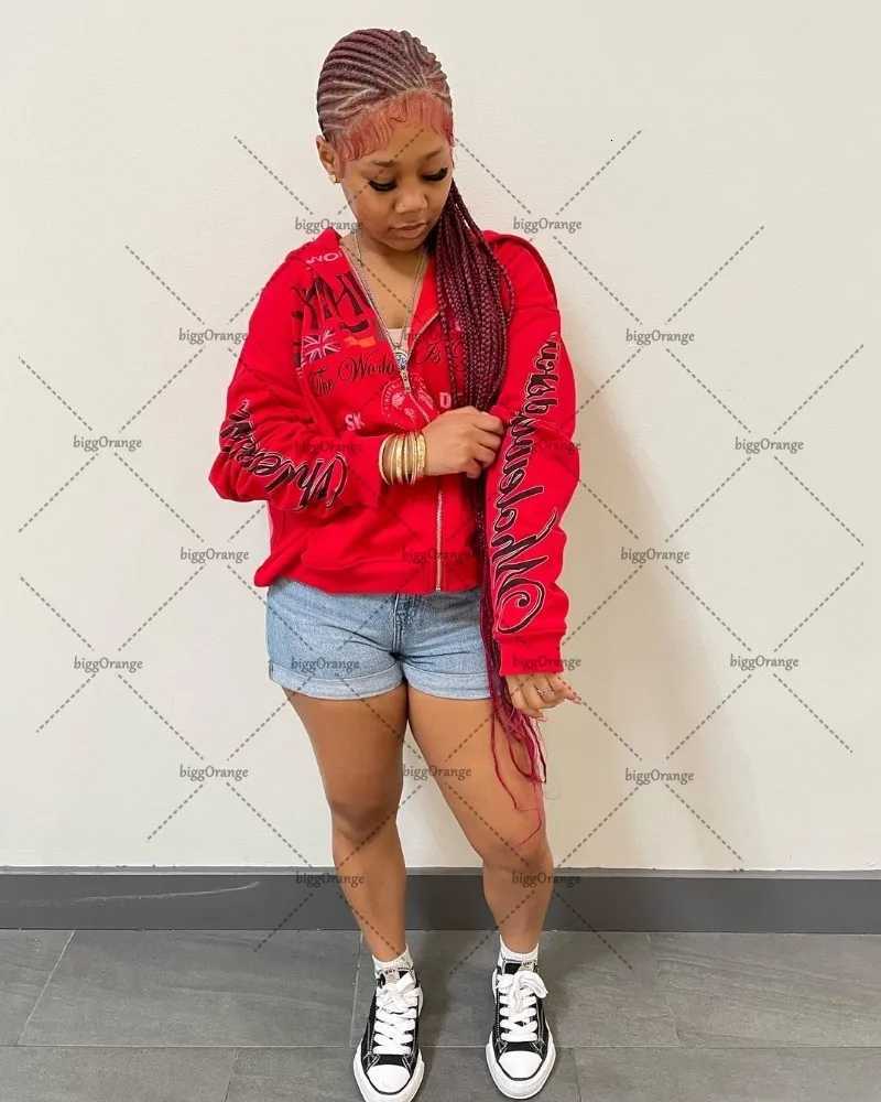 2025 American Hip Hop Goth Punk Oversized Zipper Hoodie Men Y2K Casual Fashion High Street Trendy Streetwear Sweatshirt Women X2507181