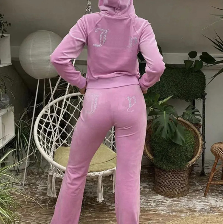 Designer Womens Velvet Tracksuits - Two-Piece Velour Jogging Set with Hoodie Sweatshirt and Pants C260312