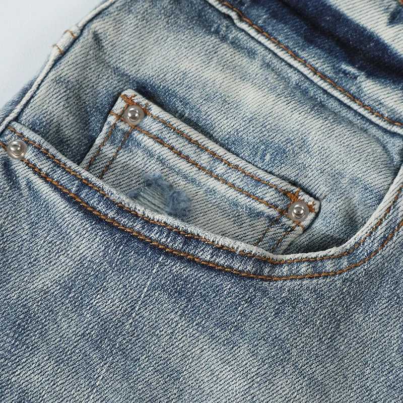 2K Fashion Letter Washed Nostalgic Perforation Patch RETRO Mens Light Blue Jeans High Street Hip Hop Brand Pants Hom X250718