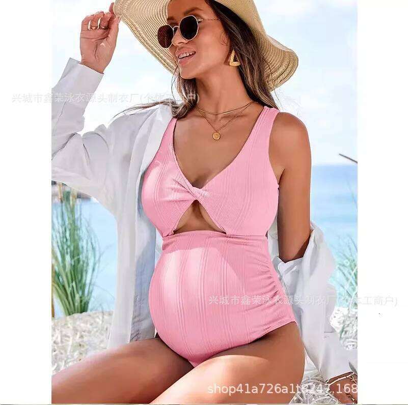 Maternity Swimsuit Modest One-Piece High-Waisted with Open Back Solid Color Loose & Comfortable for Beach Hot Spring Vacation