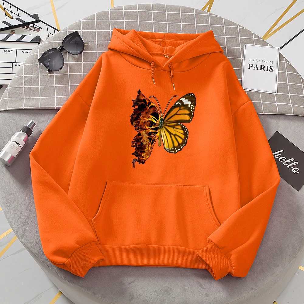 Flaming Butterfly Wings Hoodies Women Fashion Novelty All Match Hoodie Classic Trend New Clothes Loose O-Neck Face Sweatshirt XJ250717