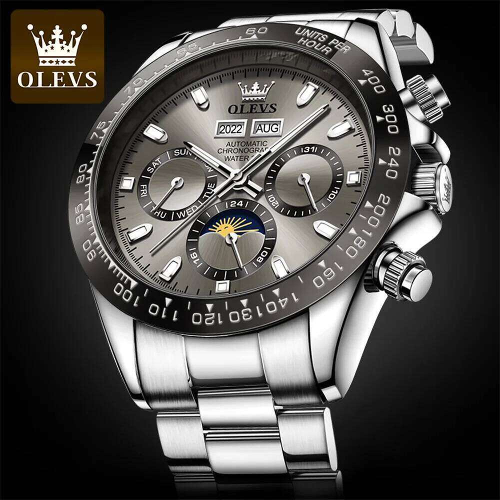 OLEVS 6654 Mens Chronograph Automatic Mechanical Wristwatch Waterproof Luminous Top Brand Watch for Man Date Sport free shipping