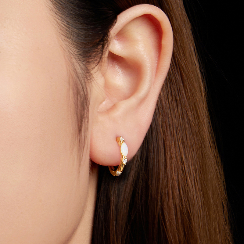 BAMOER Moissanite Hoop Earring 18K Gold Oval Opal Huggie Earrings 925 Sterling Silver Jewelry for Women Hypoallergenic Gift