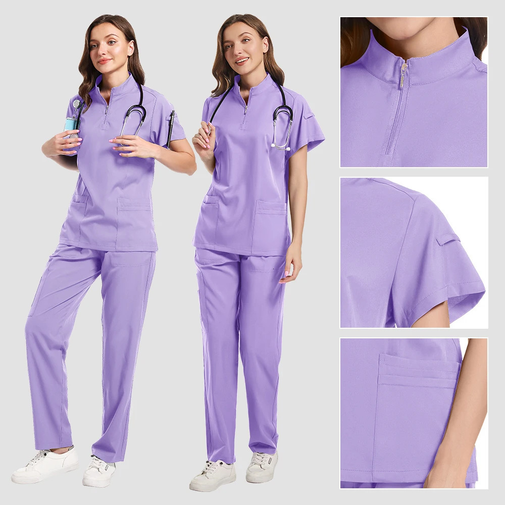 Doctor Nurse Uniforms Woman Scrub Set Beauty Salon Work Wear Clinical Scrubs Top-Pants Spa Nursing Tunic Suit 250715