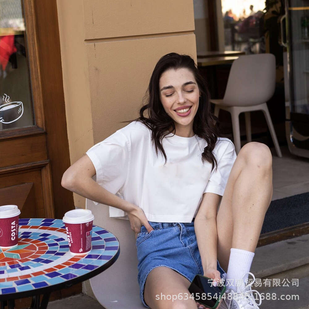 Spring Summer New Solid Color T-Shirt Women Y2k Pure Cotton Short Sleeve Top Hot Girl Style B5