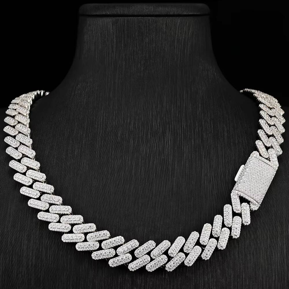 JWY Mens 925 Silver 14mm Full VVS Moissanite Cuban Chain Necklace Gold-Plated Hip-hop Punk Style Unique Design for Style-