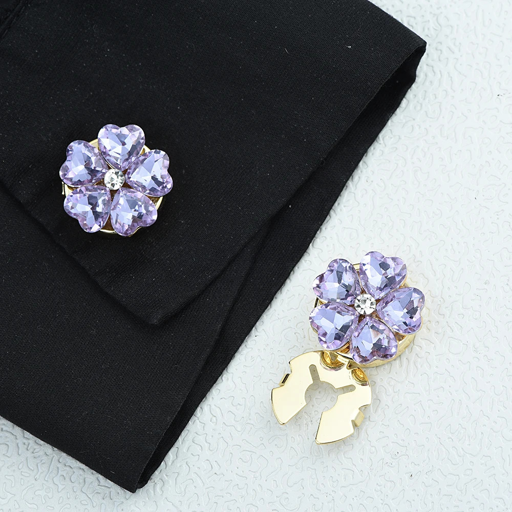 ICEYY 2pcs Cute Cufflink Button Covers For Shirt Crystal heart Five Petal Clip Sleeve Buttons Fashion Gifts Tux Cufflinks 250715