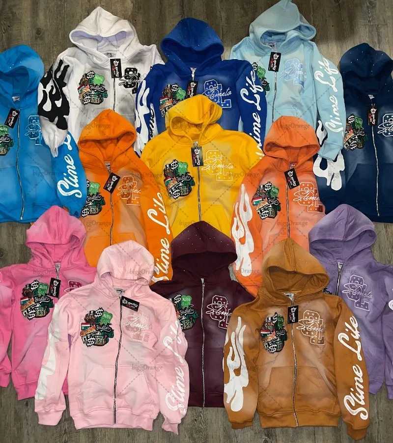 Hip-Hop Trendy Streetwear Jacket Men Harajuku Y2K Zipper Hoodie Gothic American Retro Letter Print Colorful Oversized Sweatshirt X250718