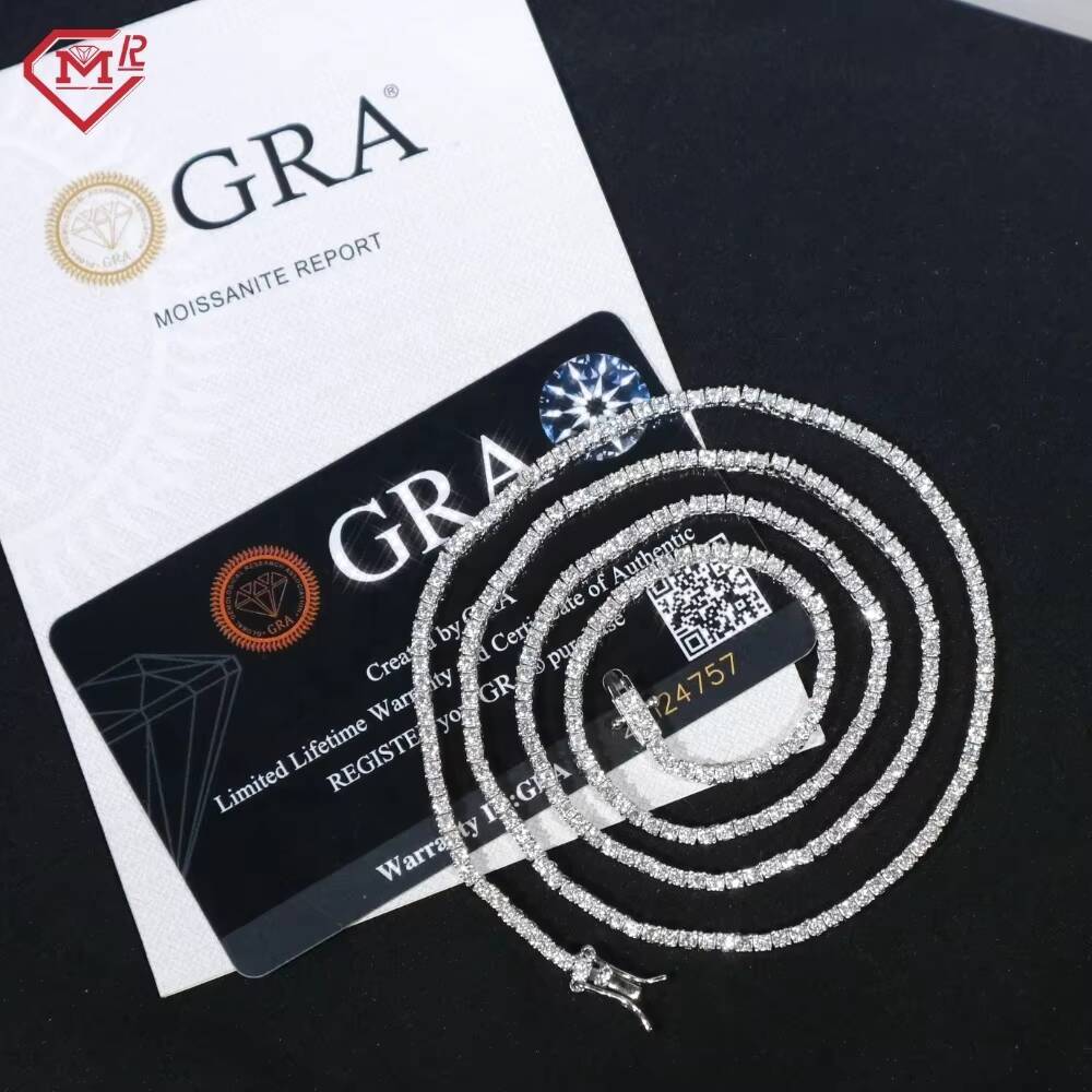 In Stock 3mm Moissanite Tennis Necklace White Gold Iced Out Tennis Chain 925 Sliver Moissanite Chain