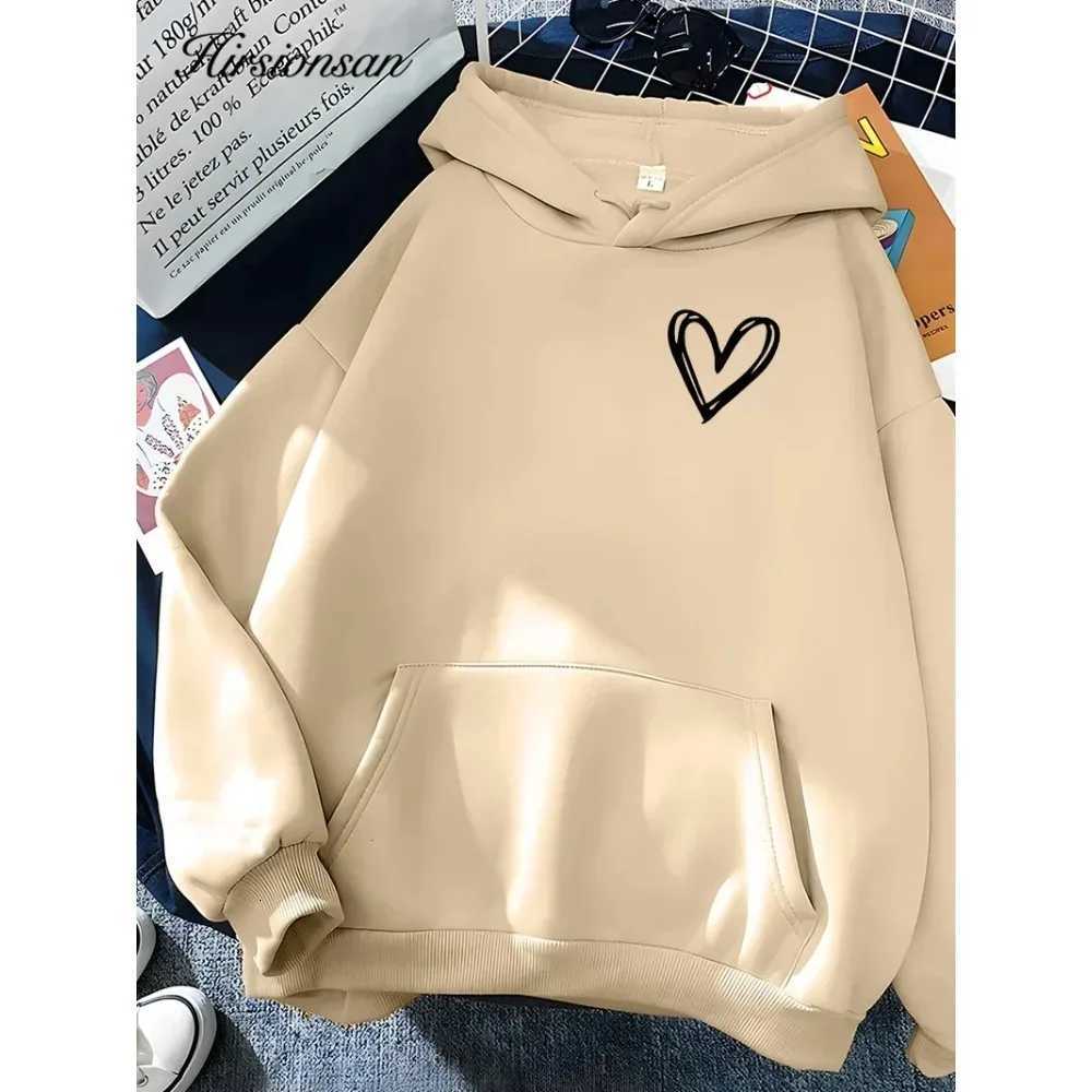 Hirssionsans popular minimalist heart-shaped printed womens youth sportswear casual loose retro hoodie winter warm top XJ250717