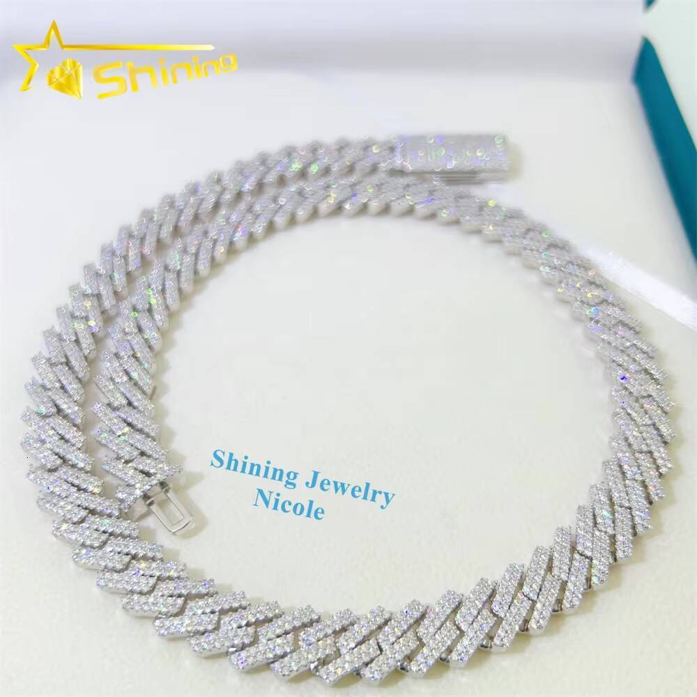 Hot Sale Wholesale Price 925 Sterling Silver 10mm 12mm GRA Certificate Iced Out Moissanite Cuban Link Chain