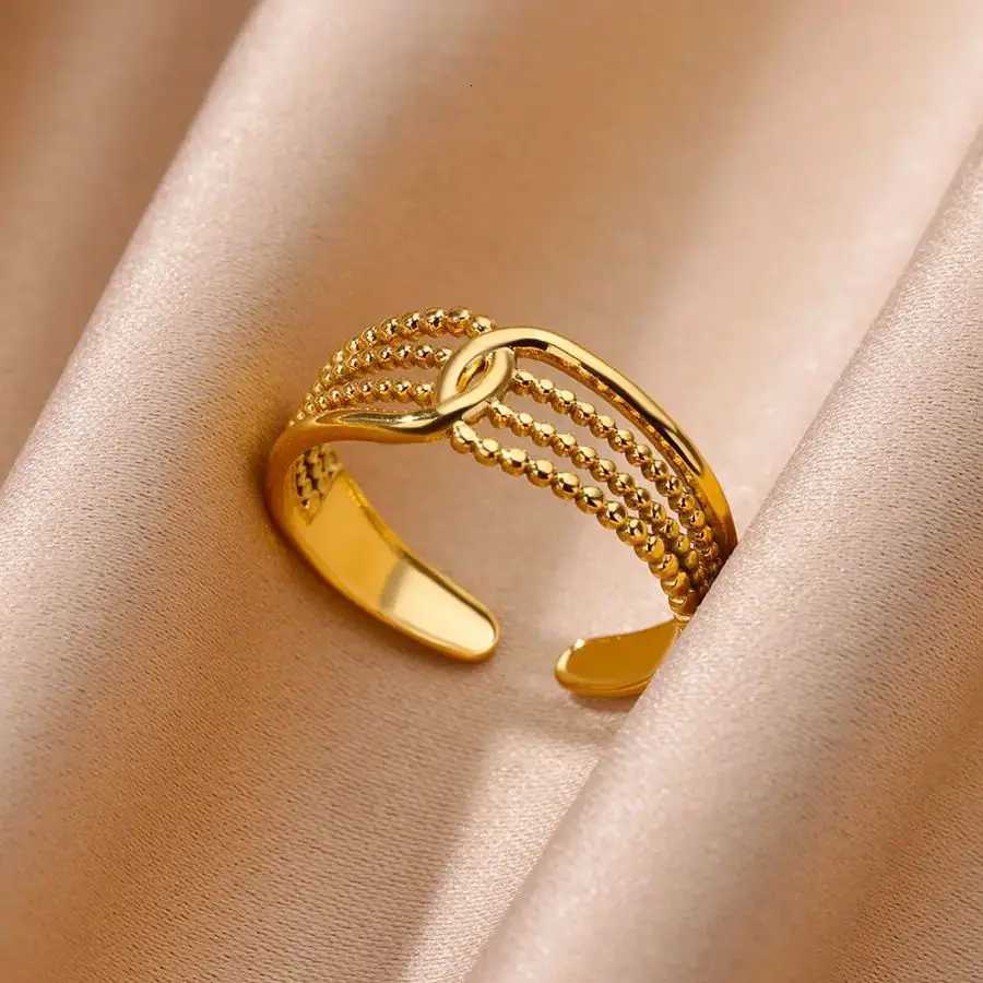 Stainless Steel Rings for Women Gold Color Geometric Multi Layer Opening Finger Ring New Fashion Wedding Party Jewelry Gift X250718