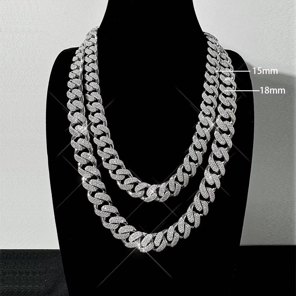 Hiphop Moissanite Chain 15mm 18mm Cuban Link 925 Silver Iced Out VVS Men Necklace Moissanite Cuban Chain