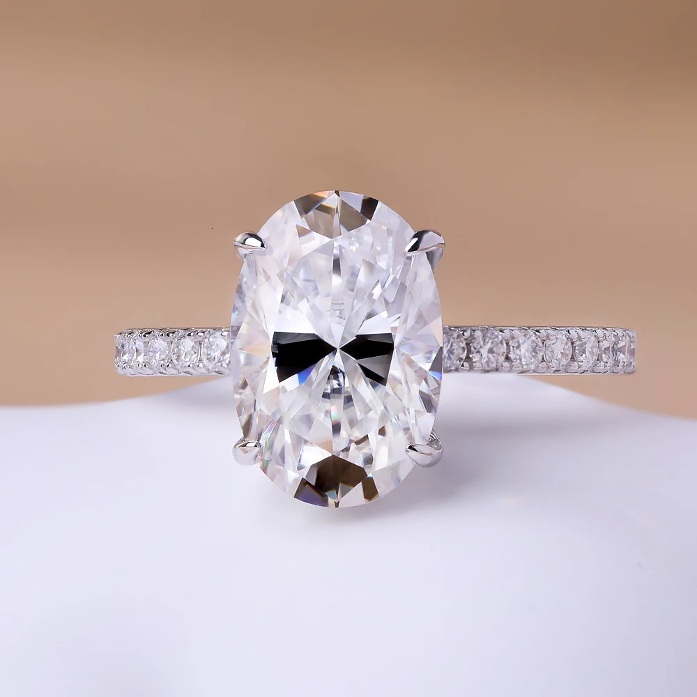 4.5CT Oval Cut Full Rings for Women Sparkling Diamond S925 Sterling Silver Plated 18K Wedding Band Jewelry With GRA 250712