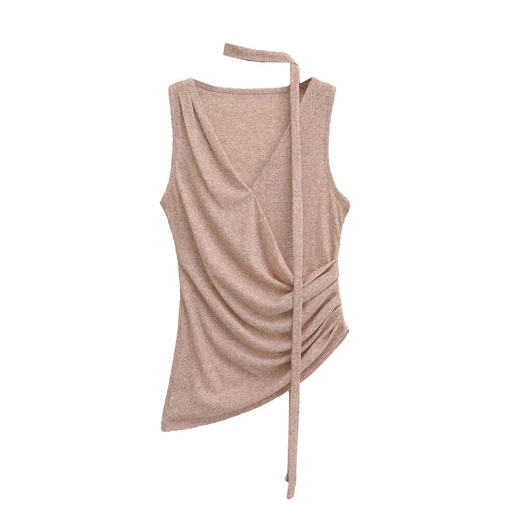 Asymmetric Pleated Halter Neck Sleeveless Tank For Women Summer New Style Outerwear Hot Girl Top B5