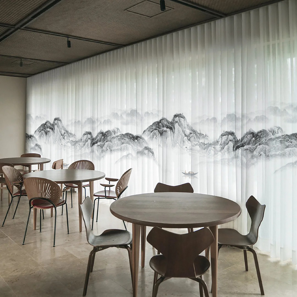 YL-36626 New Chinese style landscape painting all-match chiffon window screen living room bedroom tea house temple light-transmitting and non-transmit