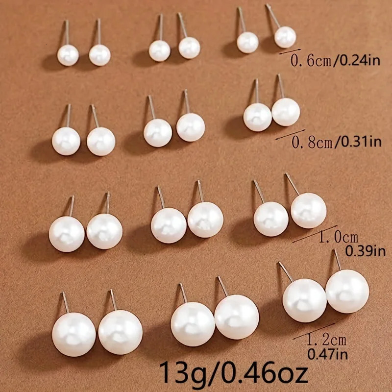 12 Pairs/Set of Korean Women Earrings Beige White Pearl Simple Fashion Earrings Wedding Jewelry for Valentines Day Gift 250717